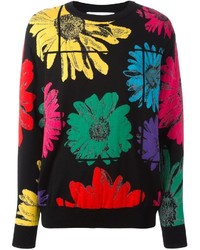 Женский черный шерстяной свитер с цветочным принтом от Moschino