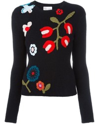 Женский черный шерстяной свитер с цветочным принтом от RED Valentino