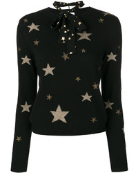 Женский черный шерстяной свитер со звездами от RED Valentino