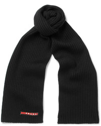 Мужской черный шерстяной шарф от Prada