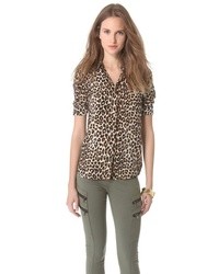 Шифоновая блуза на пуговицах с леопардовым принтом