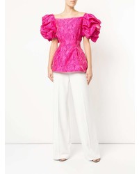 Ярко-розовая блуза с коротким рукавом с рюшами от Bambah