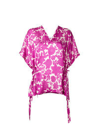 Ярко-розовая блуза с коротким рукавом с цветочным принтом