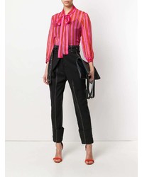 Ярко-розовая блузка с длинным рукавом в вертикальную полоску