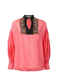 Ярко-розовая блузка с длинным рукавом с вышивкой от Etro
