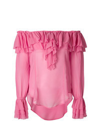Ярко-розовая блузка с длинным рукавом с рюшами