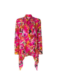 Ярко-розовая блузка с длинным рукавом с цветочным принтом от Mary Katrantzou