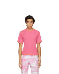 Ярко-розовая вязаная футболка с круглым вырезом