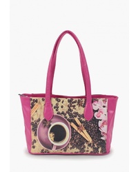 Ярко-розовая кожаная большая сумка с принтом от Flioraj