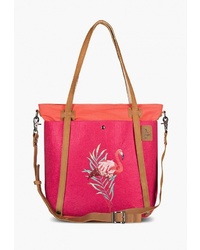 Ярко-розовая кожаная большая сумка с принтом от Ginger Bird