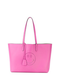 Ярко-розовая кожаная большая сумка от Anya Hindmarch
