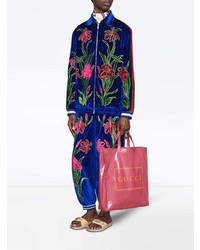 Мужская ярко-розовая кожаная большая сумка от Gucci