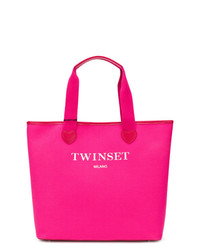 Ярко-розовая кожаная большая сумка от Twin-Set