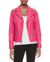 Ярко-розовая кожаная куртка