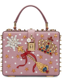 Женская ярко-розовая кожаная сумка с украшением от Dolce & Gabbana