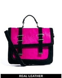 Ярко-розовая кожаная сумка-саквояж от Asos