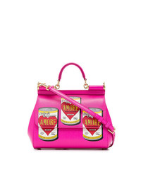 Ярко-розовая кожаная сумка через плечо с принтом от Dolce & Gabbana
