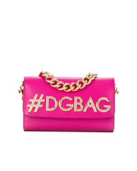 Ярко-розовая кожаная сумка через плечо с украшением от Dolce & Gabbana