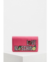 Ярко-розовая кожаная сумка через плечо с украшением от Love Moschino