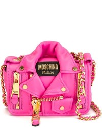 Ярко-розовая кожаная сумка через плечо от Moschino