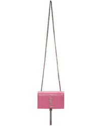 Женская ярко-розовая кожаная сумка от Saint Laurent