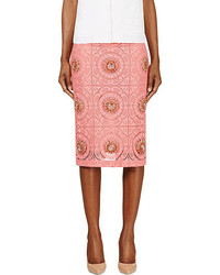 Ярко-розовая кружевная юбка-миди от Burberry