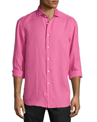 Ярко-розовая льняная рубашка с длинным рукавом