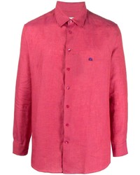 Мужская ярко-розовая льняная рубашка с длинным рукавом с вышивкой от Etro