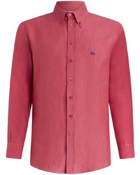 Мужская ярко-розовая льняная рубашка с длинным рукавом с вышивкой от Etro