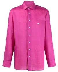 Мужская ярко-розовая льняная рубашка с длинным рукавом от Etro