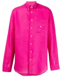 Мужская ярко-розовая льняная рубашка с длинным рукавом от Etro