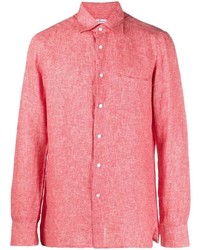 Мужская ярко-розовая льняная рубашка с длинным рукавом от Kiton