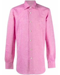 Мужская ярко-розовая льняная рубашка с длинным рукавом от Kiton
