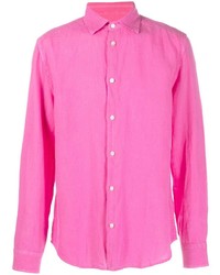 Мужская ярко-розовая льняная рубашка с длинным рукавом от Peuterey