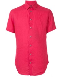 Мужская ярко-розовая льняная рубашка с коротким рукавом от Giorgio Armani