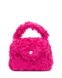 Ярко-розовая меховая большая сумка от Moschino