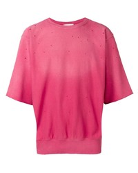 Мужская ярко-розовая рваная футболка с круглым вырезом от Laneus
