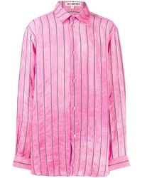 Мужская ярко-розовая рубашка с длинным рукавом в вертикальную полоску от Hed Mayner