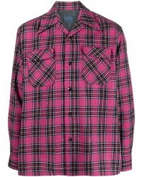 Мужская ярко-розовая рубашка с длинным рукавом в шотландскую клетку от KAPITAL