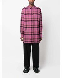 Мужская ярко-розовая рубашка с длинным рукавом в шотландскую клетку от Rick Owens