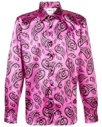 Ярко-розовая рубашка с длинным рукавом с "огурцами"