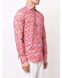 Мужская ярко-розовая рубашка с длинным рукавом с цветочным принтом от Fedeli