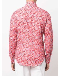 Мужская ярко-розовая рубашка с длинным рукавом с цветочным принтом от Fedeli