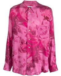 Мужская ярко-розовая рубашка с длинным рукавом с цветочным принтом от Magliano
