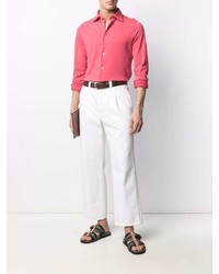Мужская ярко-розовая рубашка с длинным рукавом от Fedeli