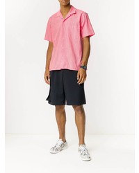 Мужская ярко-розовая рубашка с коротким рукавом в вертикальную полоску от Gitman Vintage