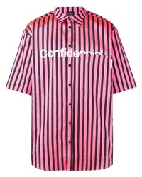 Мужская ярко-розовая рубашка с коротким рукавом в вертикальную полоску от Marcelo Burlon County of Milan