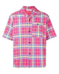 Мужская ярко-розовая рубашка с коротким рукавом в шотландскую клетку от Palm Angels