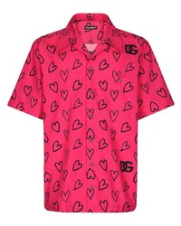 Мужская ярко-розовая рубашка с коротким рукавом с принтом от Dolce & Gabbana