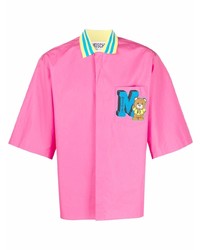 Мужская ярко-розовая рубашка с коротким рукавом с принтом от Moschino